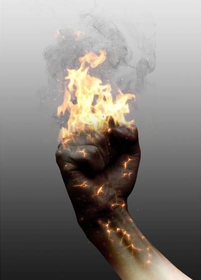 Moriartus hands in flame